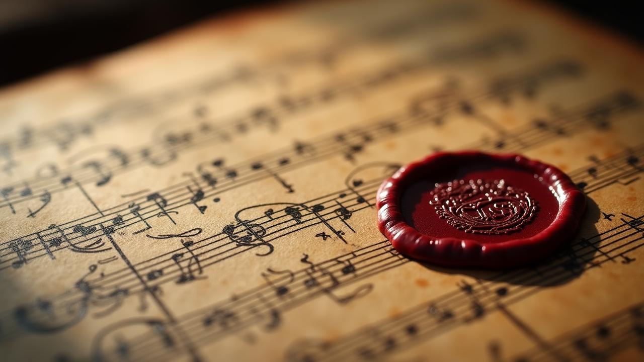 Close up of a vintage wax seal on a parchment manuscript representing security and authenticity